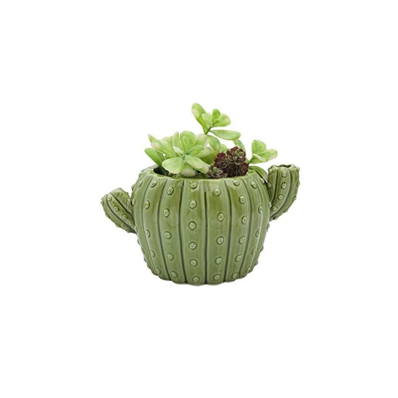 Vaso para Suculenta e Cactus Formato de Cactus Verde Cerâmica
