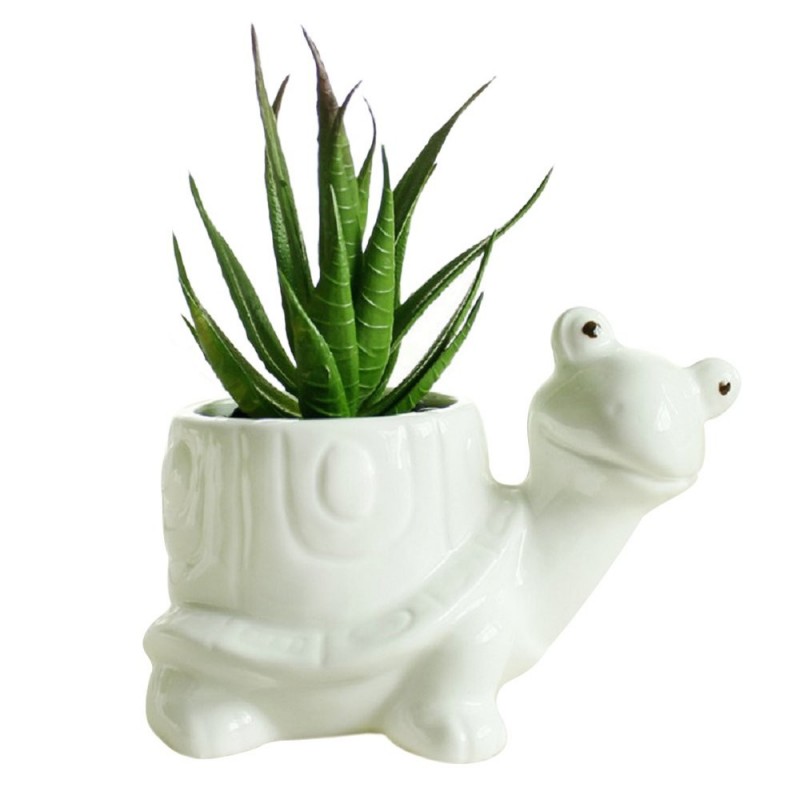 Vaso para Suculenta e Cactus Formato de Tartaruga Branco Cerâmica