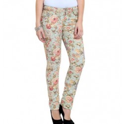 Calça Feminina Skinny Sarja Estampada Floral