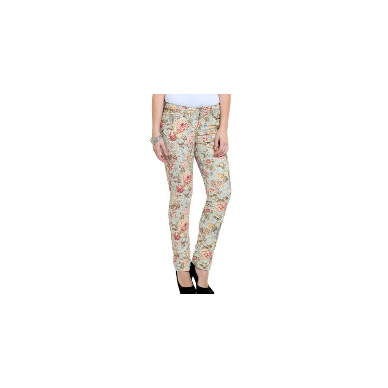 Calça Feminina Skinny Sarja Estampada Floral