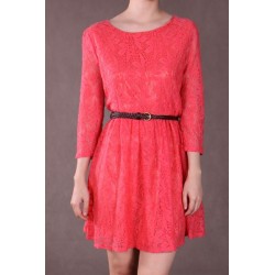 Vestido Renda Coral Mangas