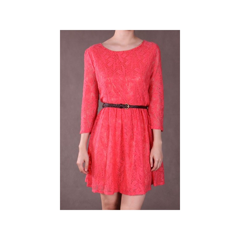 Vestido Renda Coral Mangas