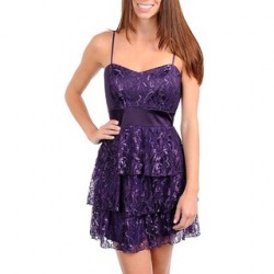 Vestido Renda Roxo Acinturado Alcinhas