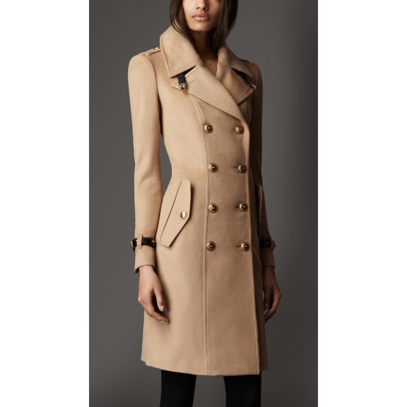 Casaco Feminino Longo Coat Elegante Botões Bege