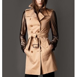 Casaco Feminino Trench Coat Mangas Couro Metalizadas