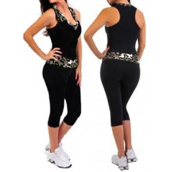 Conjunto Regata e Calça Capri Oncinha Moda Fitness