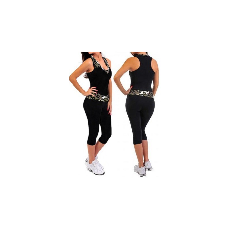 Conjunto Regata e Calça Capri Oncinha Moda Fitness