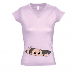 Blusa Camiseta Rosa Moda Gestante Maternidade com Desenho