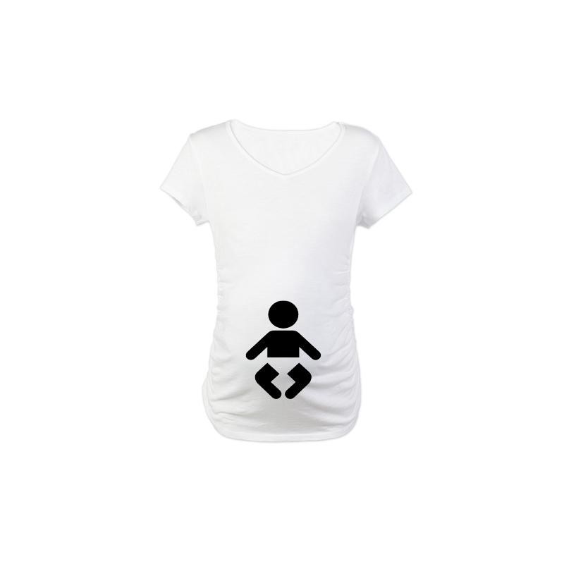 Blusa Camiseta Branca Moda Gestante Maternidade com Desenho