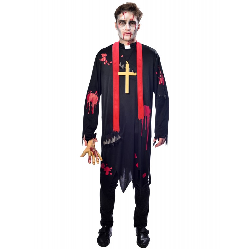 Fantasia masculina de padre zumbi, para fantasia de Halloween, acessório de  festa, grande, preto e branco 