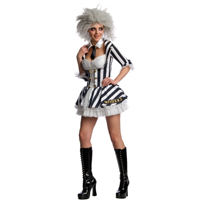 Fantasia Feminina BeetleJuice Besouro Suco Festa Halloween